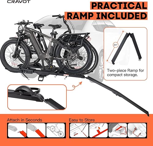 Miniatura 8 de CyberRack E2 Plus - Portabicicletas eléctricas con rampa, 3 posiciones plegable, capacidad de 200 libras, portaequipajes para 2 bicicletas