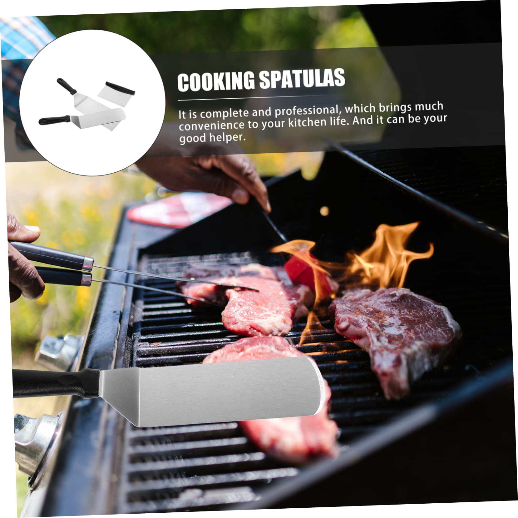 ABOOFAN Spatola per Cucina Facile da Pulire Set 3 Pezzi in Acciaio Inossidabile e Pp Utensile per Barbecue da Tavolo e Pizza