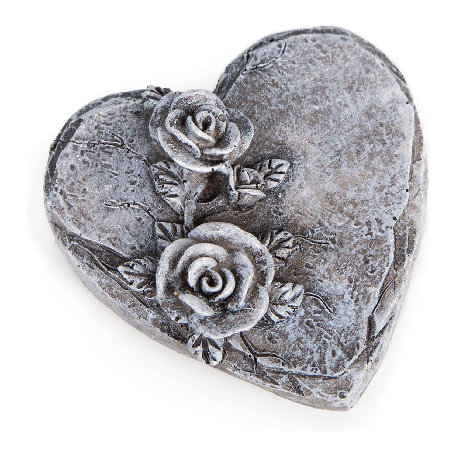 Cuore per tomba con rose piccolo: decorazione per cimitero resistente alle intemperie, cuore commemorativo per tomba e urna, pietra ricordo con rosa, decorazioni funerarie per Ognissanti, 8 x 8 cm