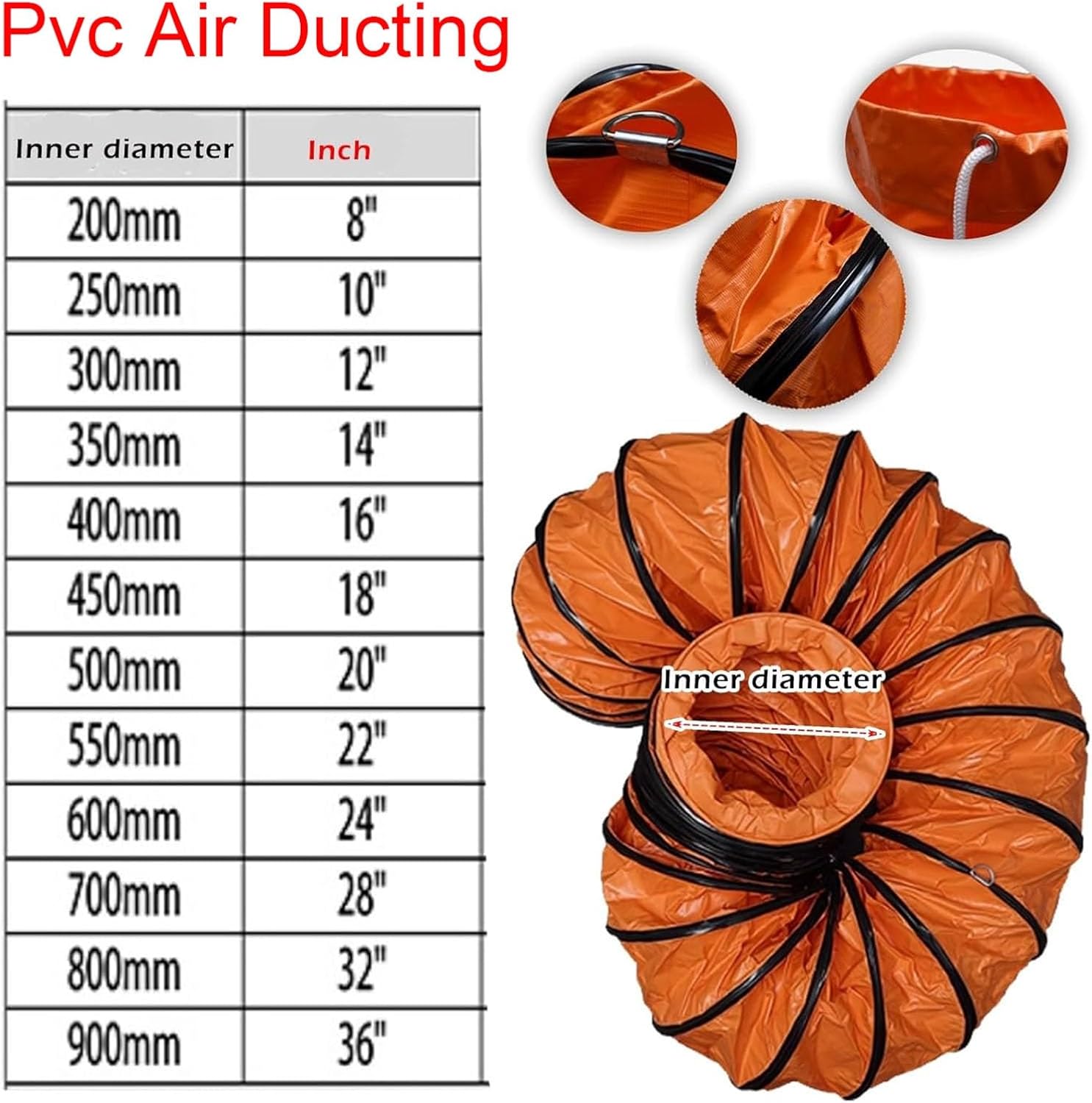Flexible PVC Duct Hose 8-36 Inch with Adjustable Rope for Exhaust Fan and Utility Blower(L5mxID300mm)