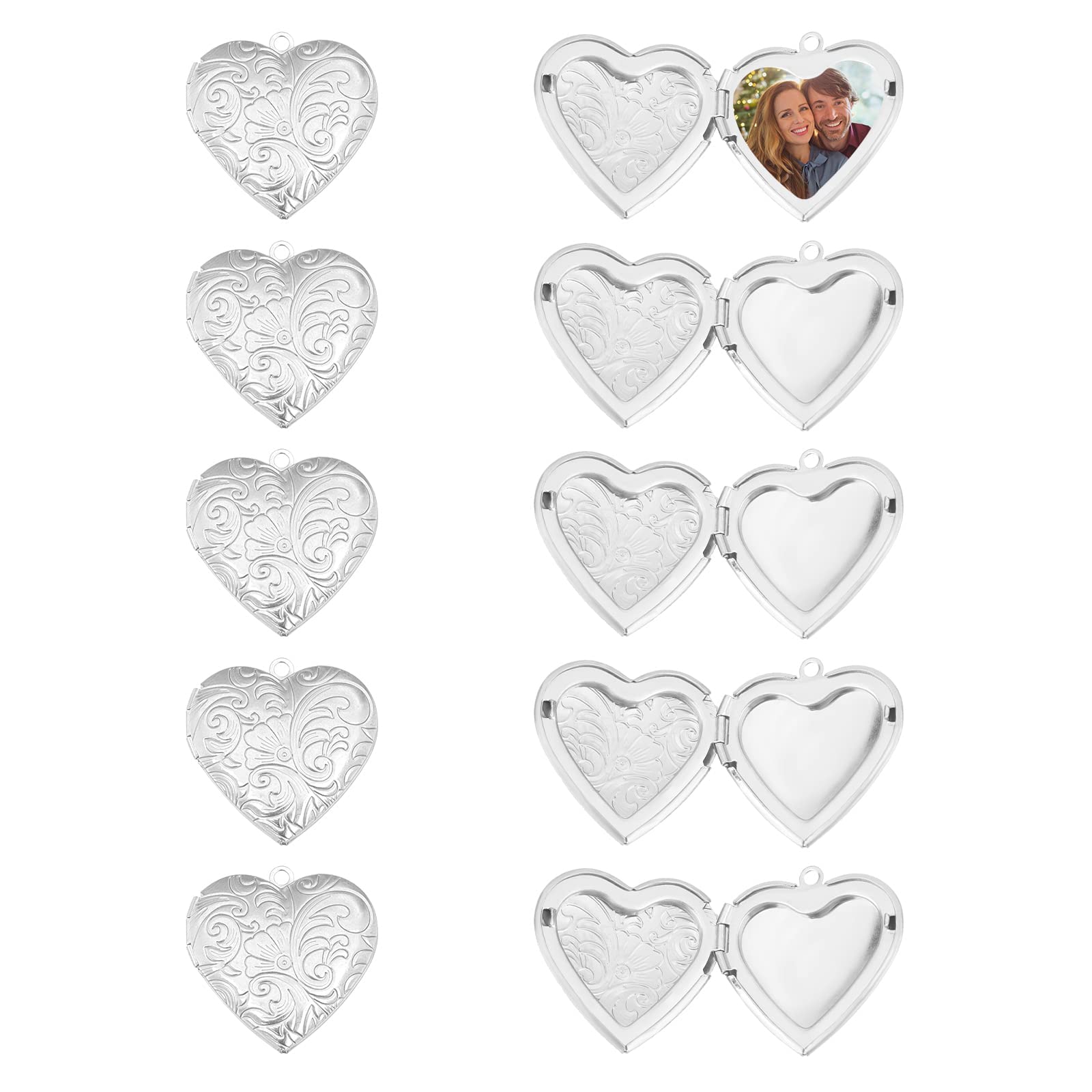 UNICRAFTALE15pcs Stainless Steel Locket Pendants Heart Photo Frame Charms Love Wedding Photo Charms Necklaces Bracelets Making Memorial Gift for Valentine Gifts Women Men