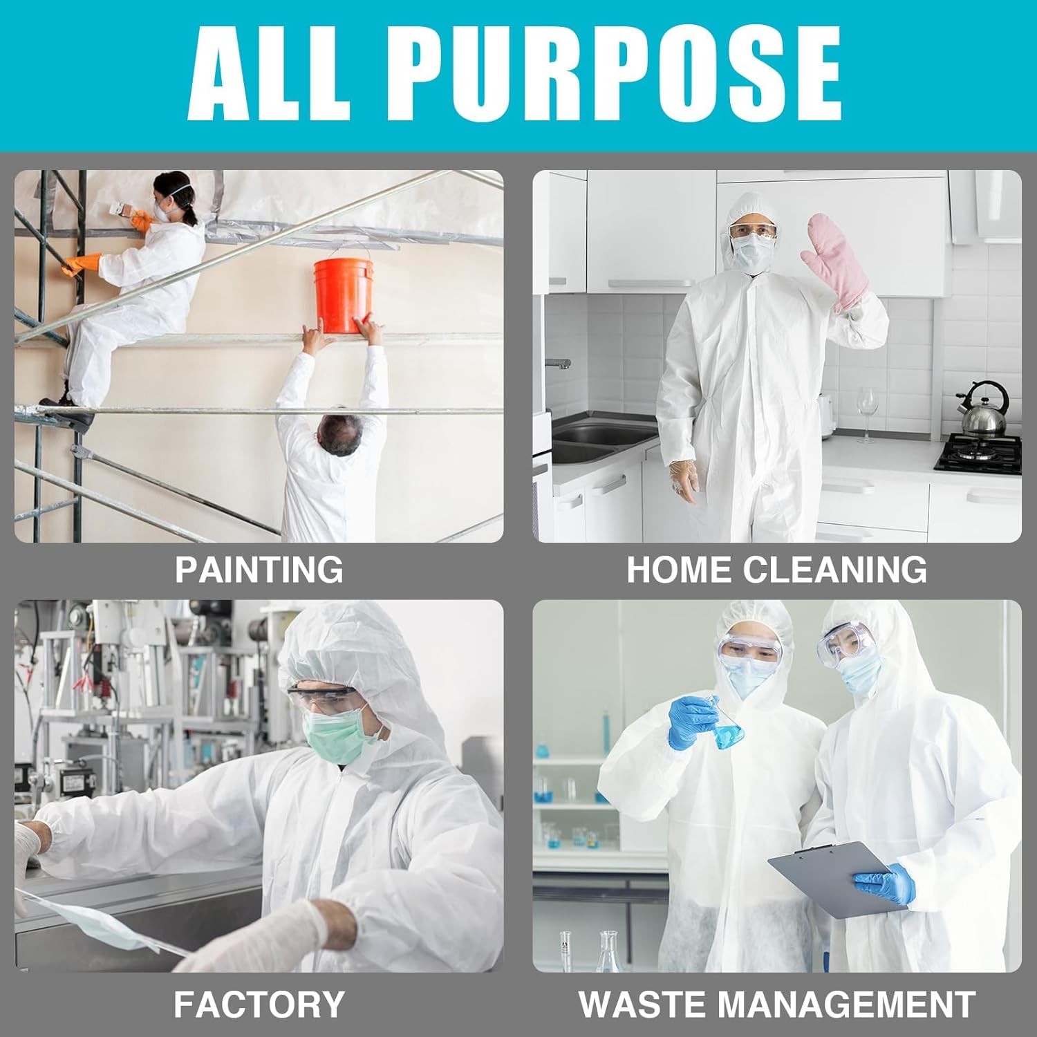 Hazmat Suits 5 Pack Disposable Protective Coveralls, with Elastic Wrists, Ankles and Hood, Available in 4 sizes - Image 8
