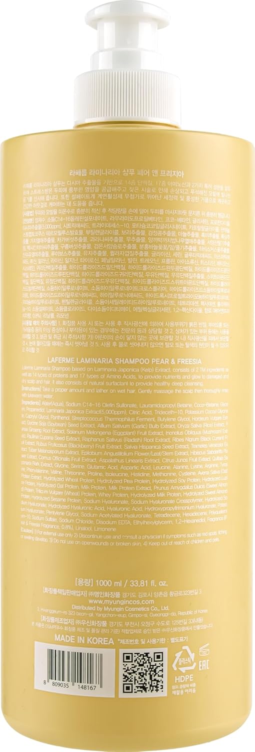 laferme Laminaria Shampoo with Organic Ingredient, Korean Clarifying Shampoo, Hydrating for Dry Hair, Strengthening for Weak Hair, Sulfate & Paraben-Free, for Women & Men, 33.8 FL OZ, Pear & Freesia - Image 9