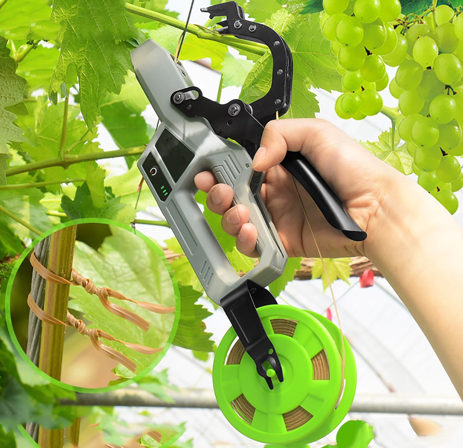 Máquina eléctrica inalámbrica para atar plantas, herramienta inalámbrica para atar ramas, bobinado automático y diámetro de encuadernación de 45 mm, 6000 lazos por carga, para jardinería de verduras y