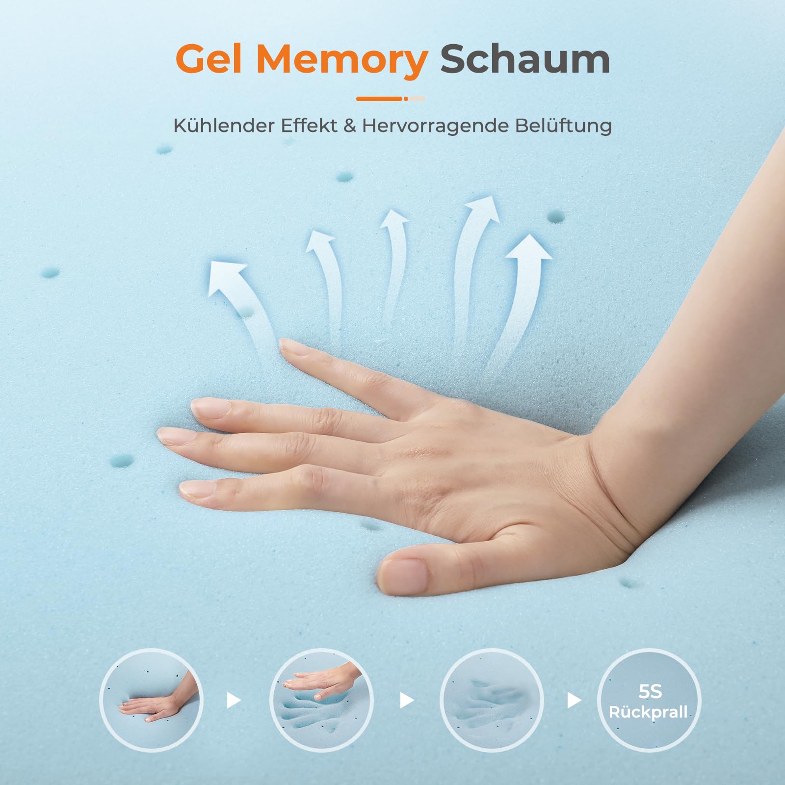Vesgantti Topper 140x200cm, 10 cm Gel Memory Schaum Matratzentopper H3/H4, Zwei Härtegrade, Oeko-TEX Bezug 60°C waschbar, rutschfest mit Reißverschluss, für Bett & Schlafsofa grau