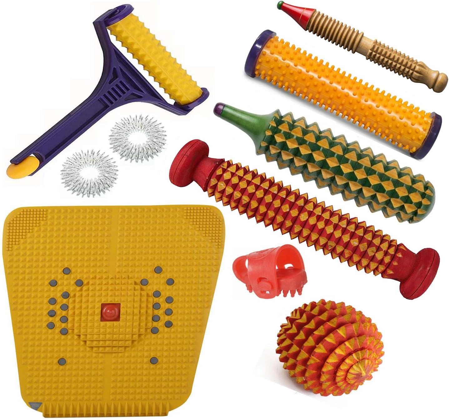 Acupressure Wooden Roller Foot Massager for Foot, Acupressure Manual Magnetic Stress Mat Combo Kit