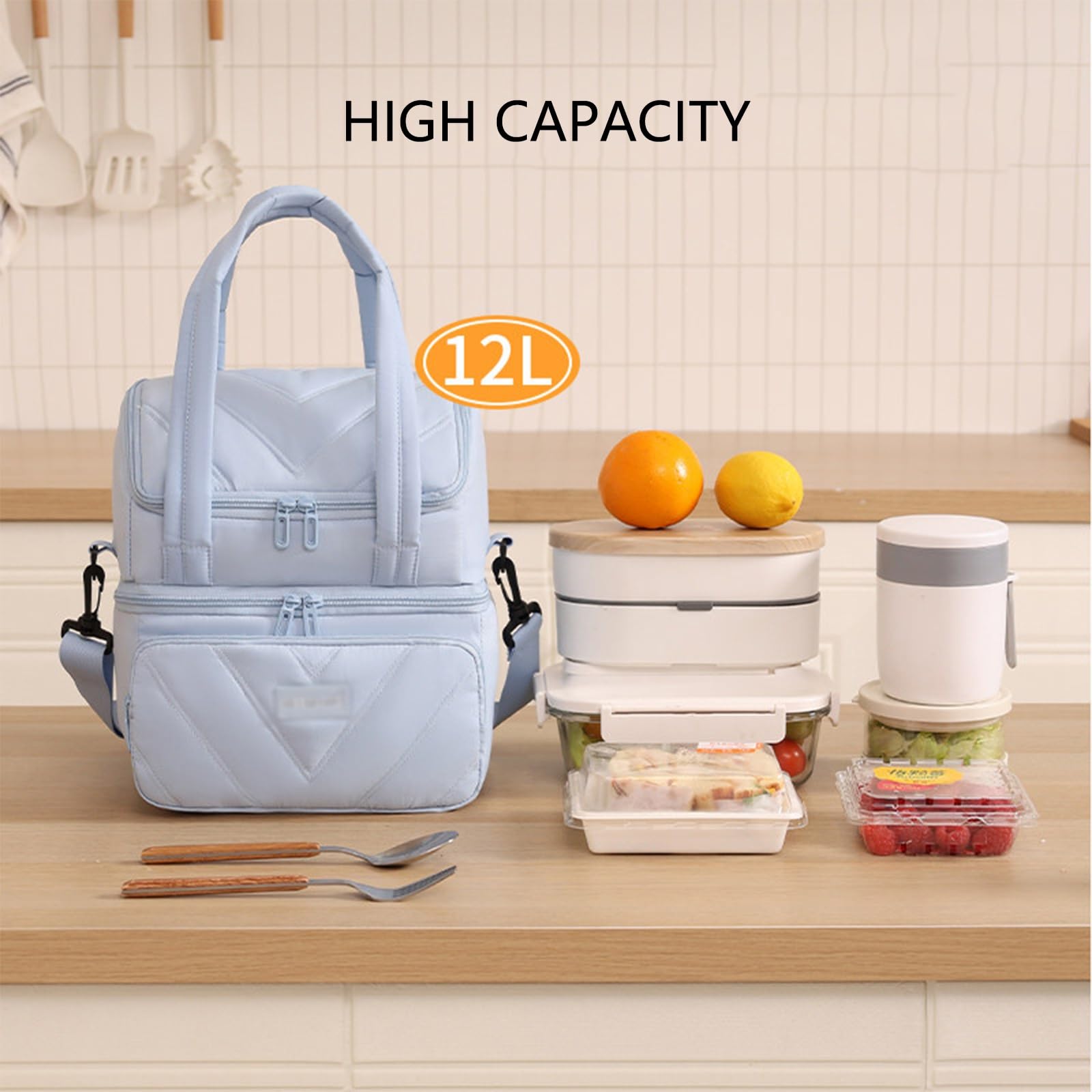 Bolsa de Almuerzo Fácil de Limpiar, Bolsa de Almuerzo Con Aislamiento de Doble Capa, Impermeable, Múltiples Bolsillos, Forro de Papel de Aluminio, Ideal for El Trabajo