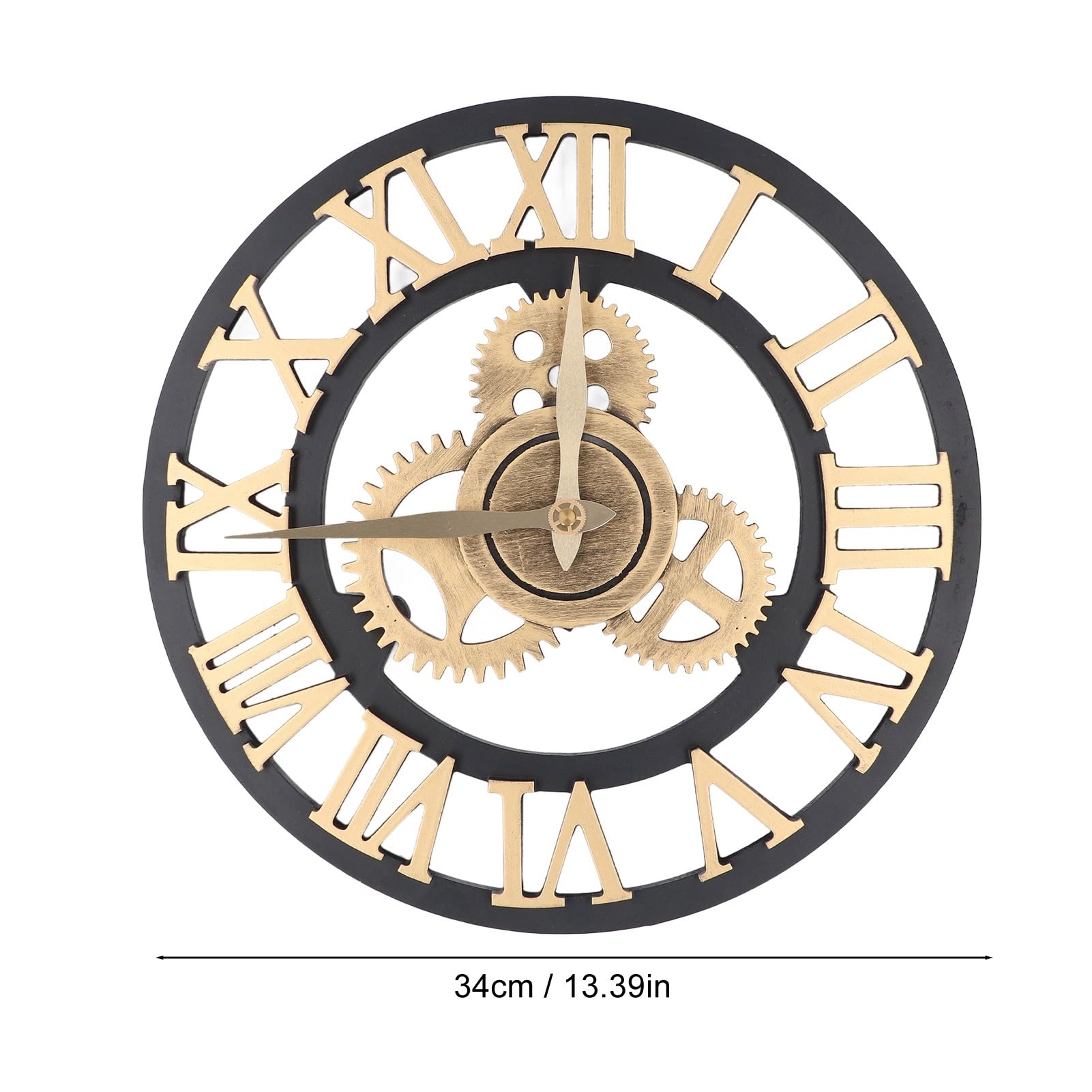 Reloj de pared retro 3D grande de 34 cm con engranajes de madera vintage con números de estilo industrial, reloj de pared con engranajes móviles, reloj de pared para el hogar, sala de estar