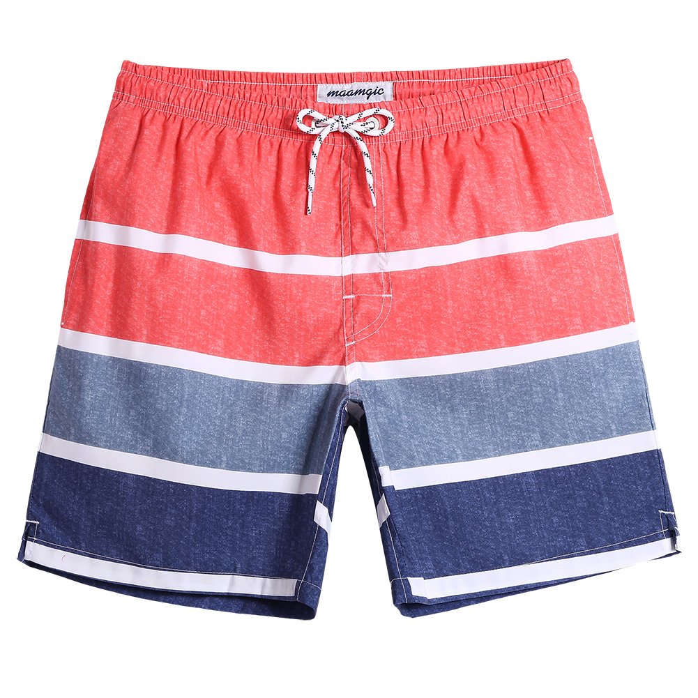 maamgic Mens Striped Swim Trunks with Mesh Lining Quick Dry Swim Trunks Bathing Suits