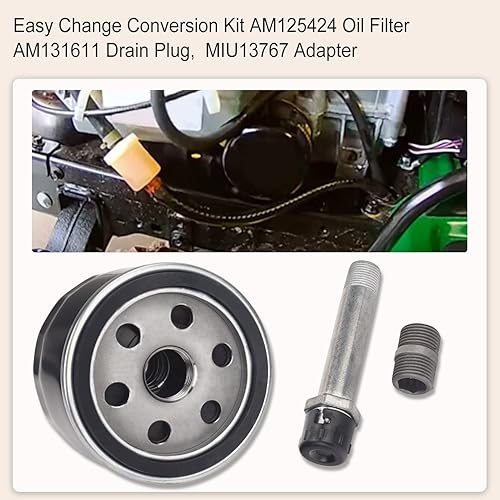 Miniatura 3 de MIU13767B Kit de conversión de cambio fácil (filtro de aceite AM125424 y tapón de drenaje AM131611 y adaptador MIU13767) para John Dee-re tractor de