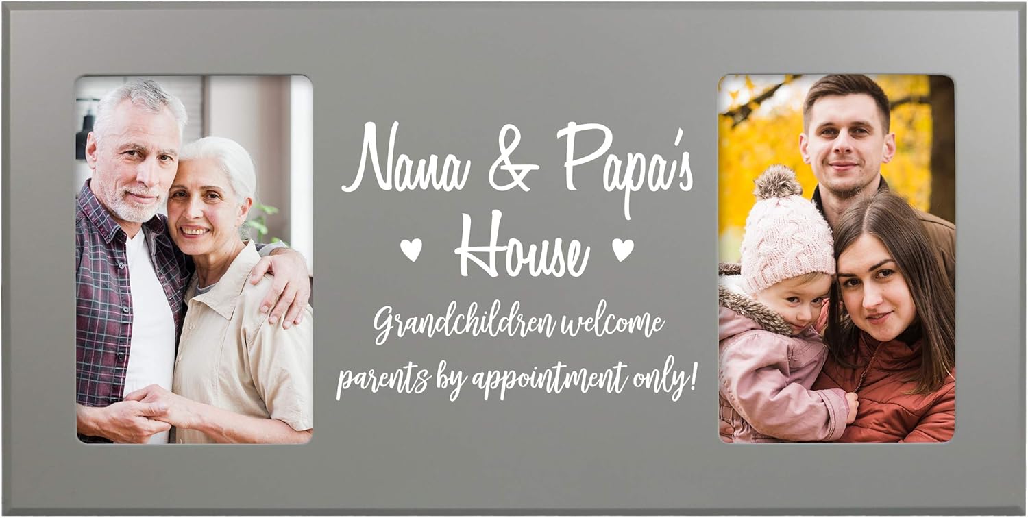LifeSong Milestones Gifts for Grandparents Double 4” x 6” Photo Frame Family Wall Decor with Grandchildren’s Names for Home 8” x 16” Grey (Nana Grandchildren)