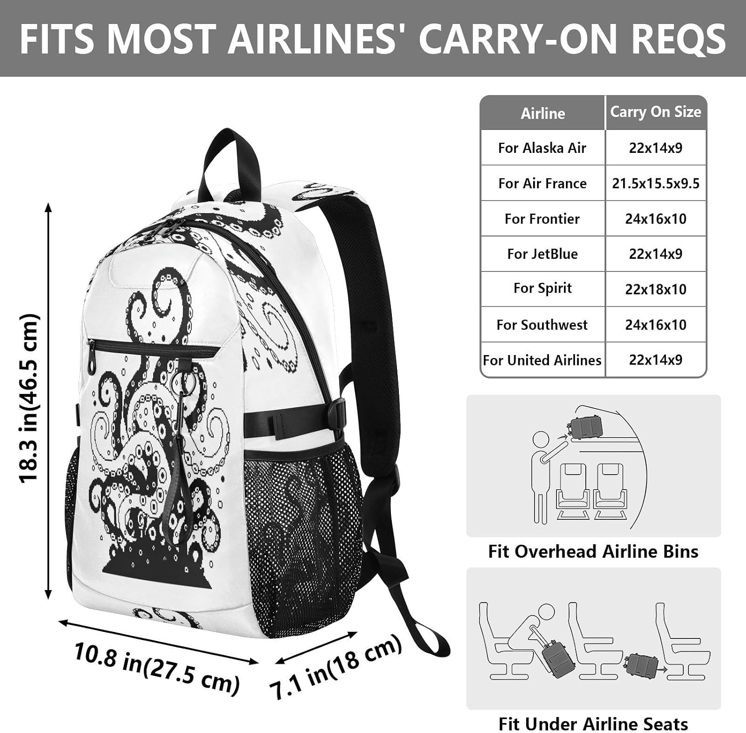 ALAZA Black White Octopus Backpack Travel Laptop Backpack Purse for Women Men Teens Girls School Bag College Bookbag Water Resistant Casual Daypack image 3