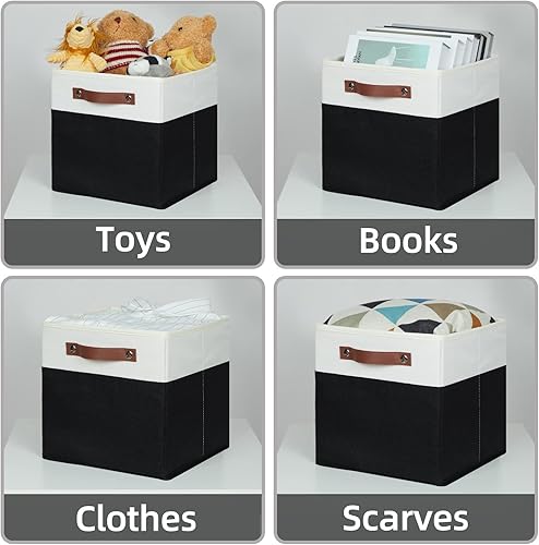 Vista 28 de HNZIGE Juego de 4 canastas de almacenamiento de tela, 12 x 12 pulgadas, juego de 4, canastas decorativas para organizar con asas, cubos cuadrados