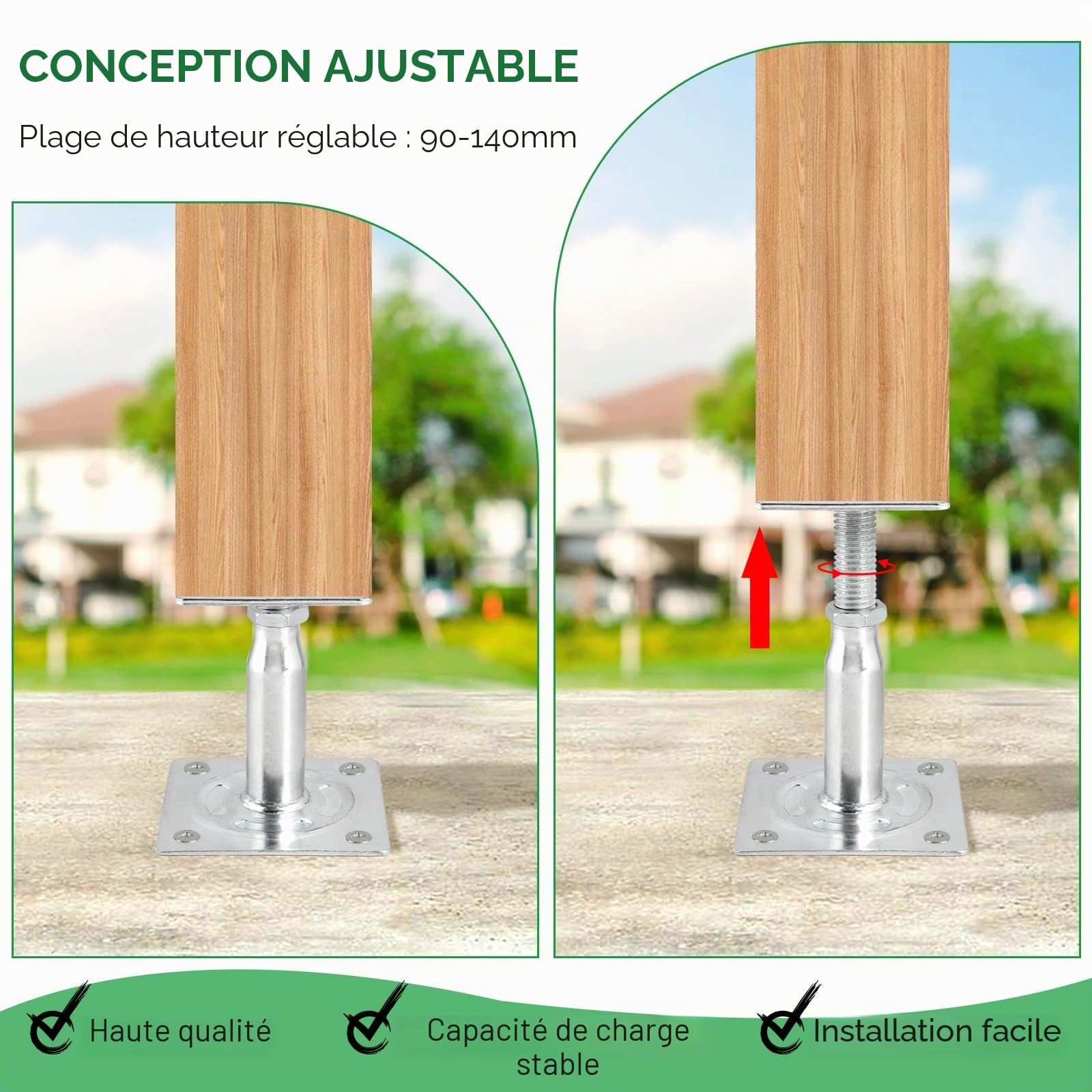 EXLECO 8pcs Supports de Poteau Réglables en Hauteur 100mm-150mm, Galvanisés