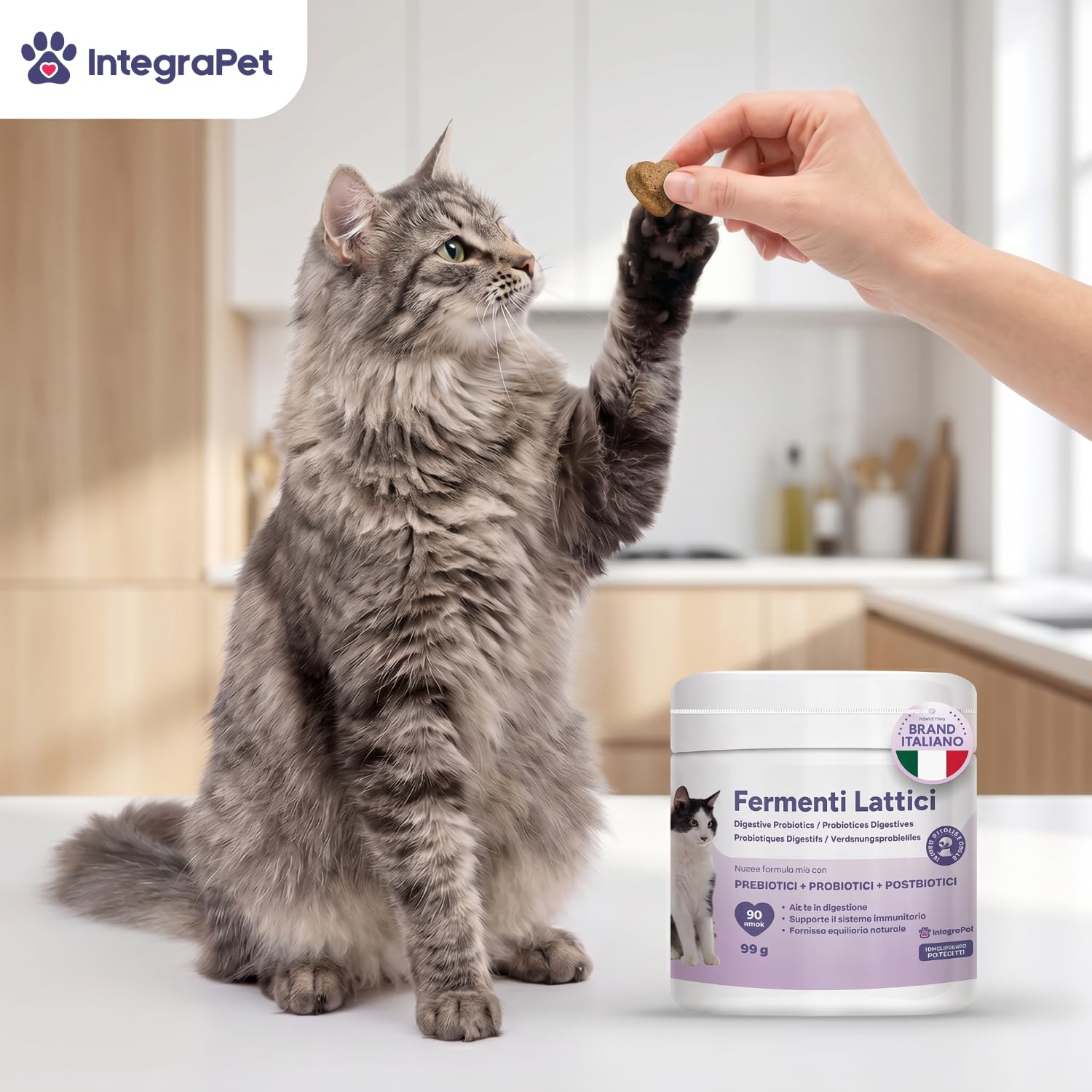 Integrapet Probiotici per Gatti con Fermenti Lattici Gatti – Probiotici Prebiotici Digestivi, 90 Snack Naturali Gusto Pollo per Regolarità Intestinale e Difese