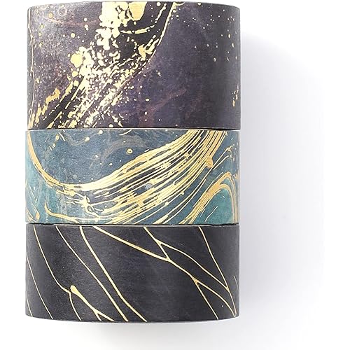 YUBBAEX Gold Veins Washi Tape Gorgeous Foil Masking Tape Set Decorative for Arts, DIY Crafts, Journal Supplies, Planners, Scrapbook, Card/Gift Wrapping (Gilding Flows)