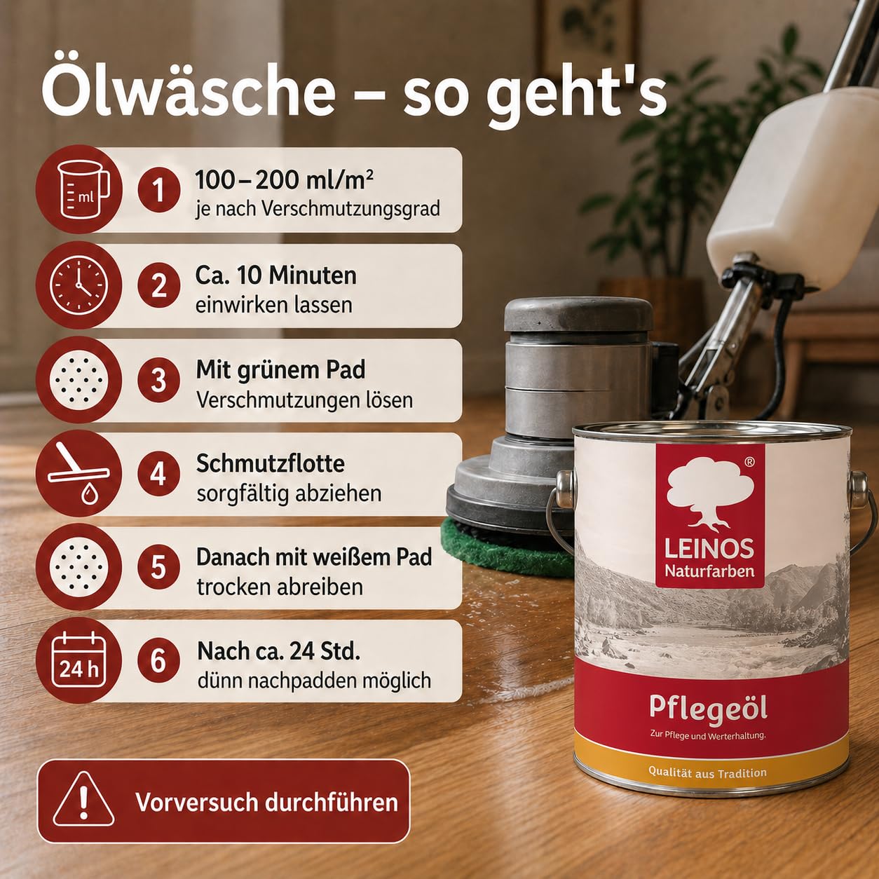 LEINOS 285 Pflegeöl weiß 2,5 Liter für Holz, Parkett, Kork und Linoleum | Pflege, Reinigung und Auffrischung geölter und gewachster Flächen im Innenbereich | Natürlich ökologisch natürliche Optik
