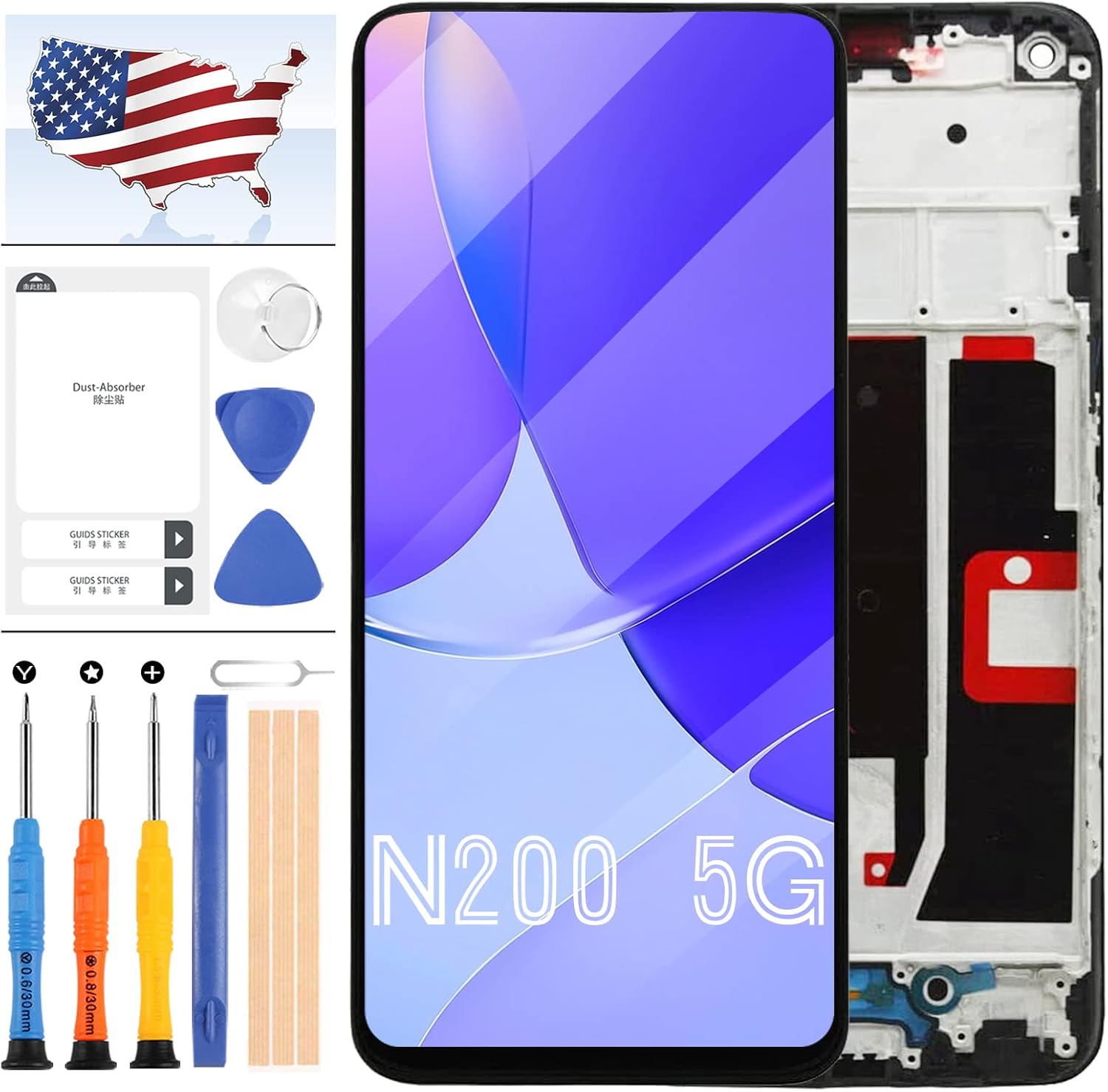 for OnePlus Nord N200 5G Screen Repalcement for Oneplus Nord N200 5G LCD Screen Replacement N200 5G LCD DE2118 DE2117 Display Digitizer Touch Full Assembly Kit 6.49inch (Black with Frame)