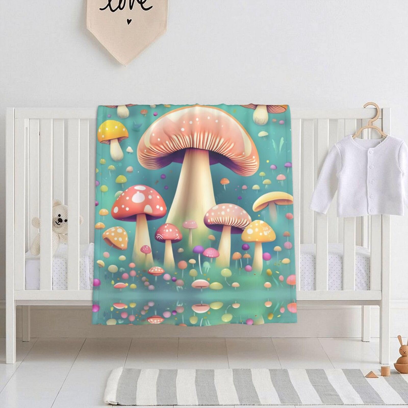 WBQLSL Pretty little mushrooms Printed Baby Blanket, 30" x 40" Newborn Swaddle, Baby Throw Blanket