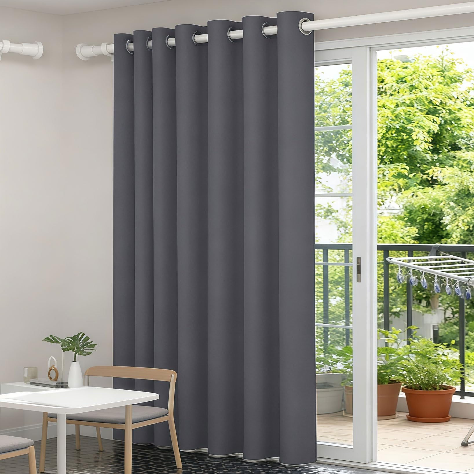 Verdunklungsvorhänge 235 x 255 cm Wärmeisolierend Kälteschutz Wohnzimmer Vorhänge Weiche, Gegen Kälte Und Hitze, Waschbar für Hotels Büros Schlafzimmer, Dunkelgrau