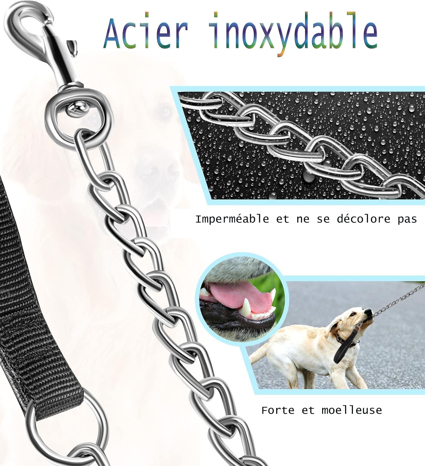 LATRAT Metal Dog Lead, Metal Chain with Polyurethane Handle for Small and Medium Dogs for Walking Traffic Dogs and Travels (3 x 180 cm) - Image 2