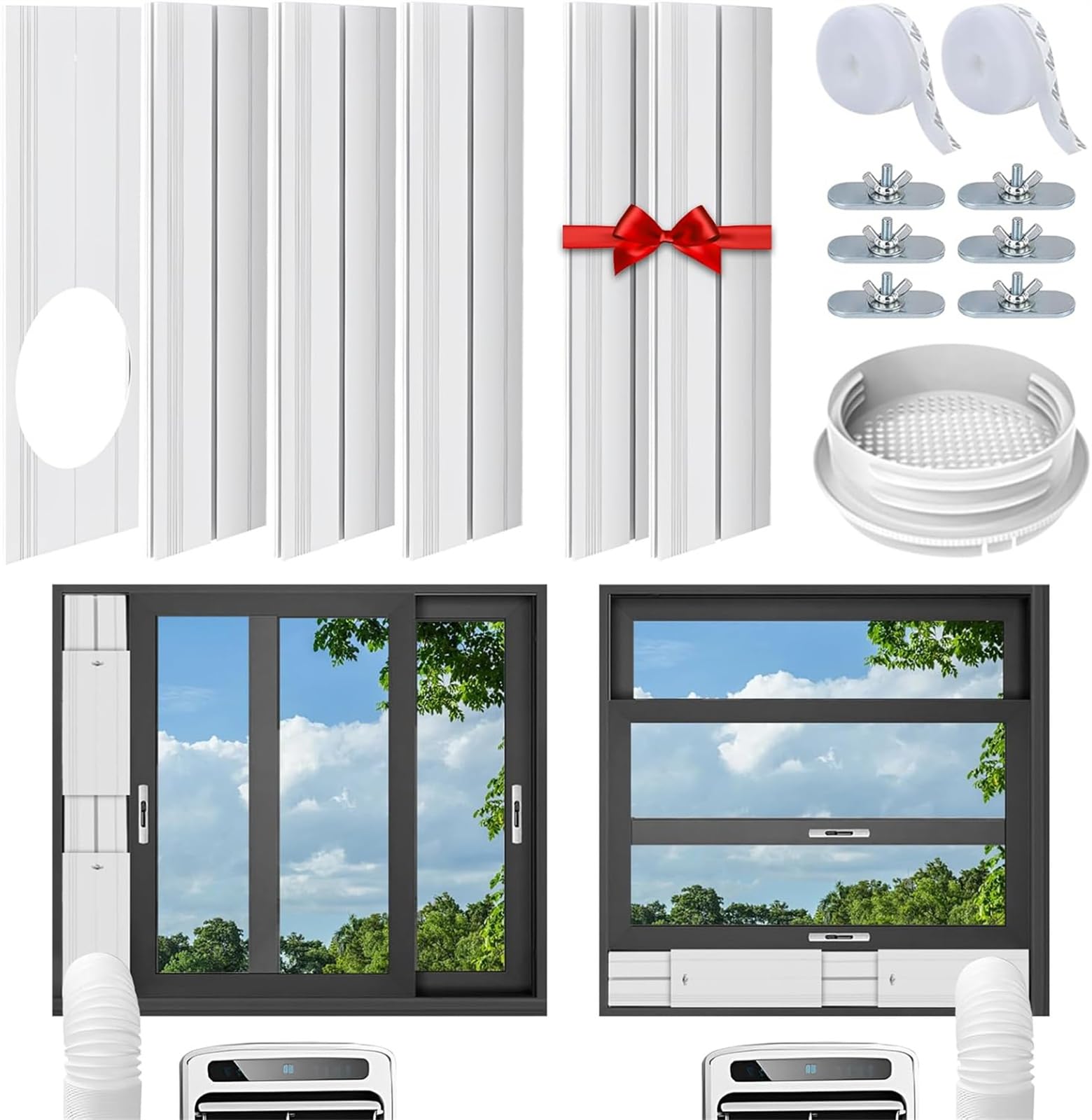 Kit Calfeutrage Climatiseur, Kit de Fenêtre pour Climatiseur Mobile avec Adapt Universel 13/15cm, Plaque Coulissante de Fenêtre Réglable Kit, Facile à installer, Pas de perçage