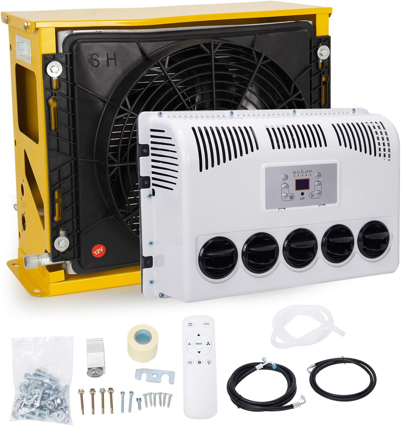 Universal Split Truck Cab 12V AC Unit RV Air Conditioner Mini 4000BTU Electric RV Truck Air Conditioner Camper A/C Unit, Only Cooling for Trailer, Vans, RVs, Vans, Motorhome, Fast Cooling