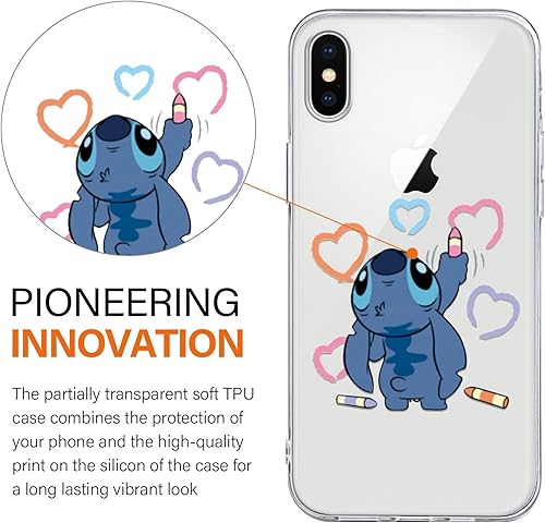 Miniatura 2 de Paquete de 2 Linda funda para Apple iPhone X, funda protectora de TPU suave transparente transparente de personaje Kawaii de dibujos animados para
