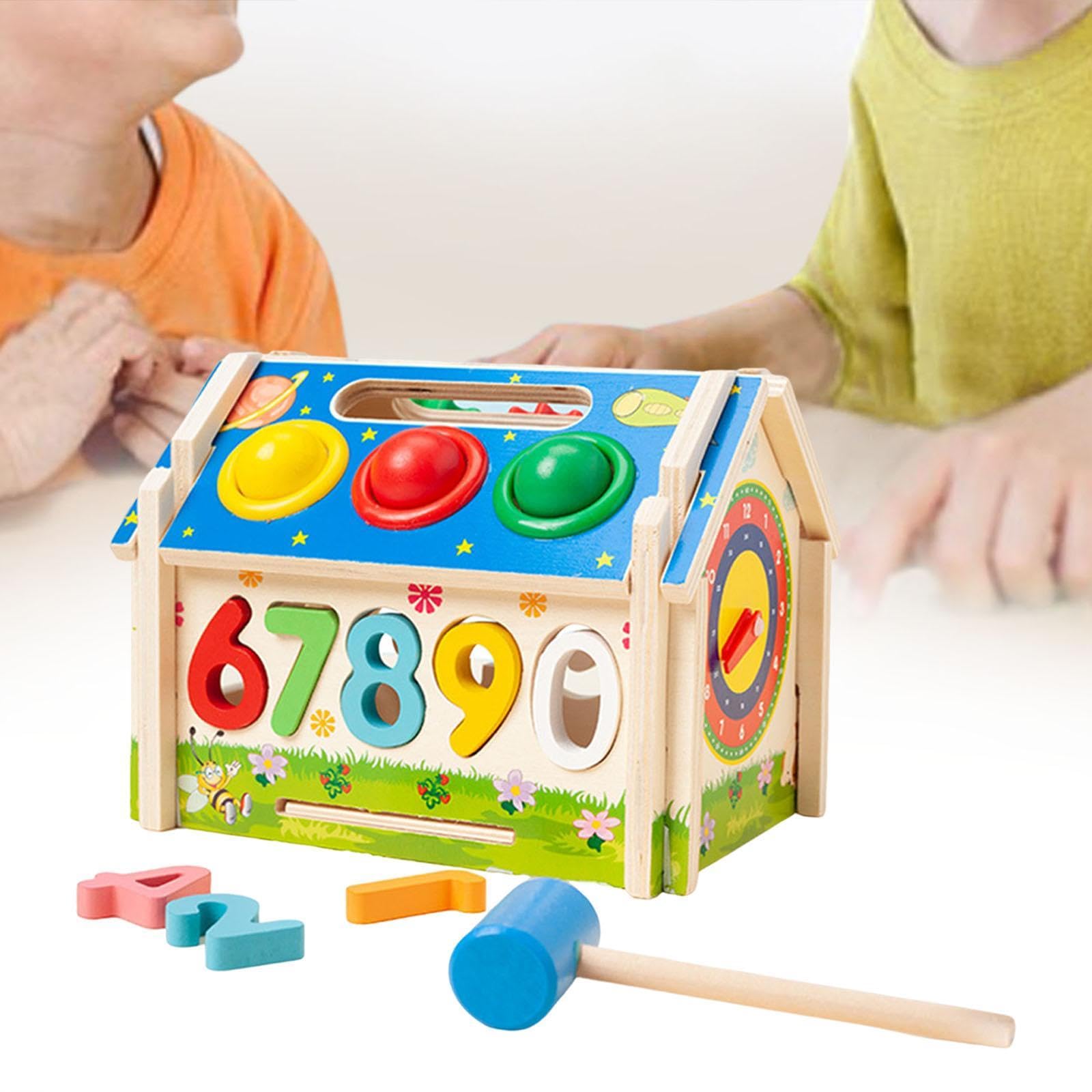 Cubo di Legno per L'ordinamento delle Forme, per Bambini dai 3 Ai 5 Anni, Centro attività, con maglio