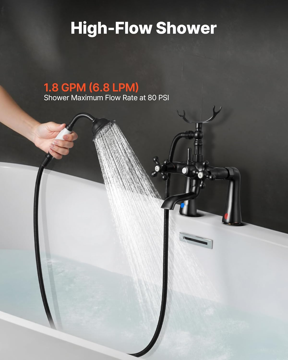 VEVOR Clawfoot Tub Faucet, Deck Mount Bathtub Faucets with Handheld Shower, Vintage Oil-Rubbed Bronze Clawfoot Tub Filler Faucet Shower Kit with 360° Rotation Spout & 59-inch Long Hose for Bathtubs
