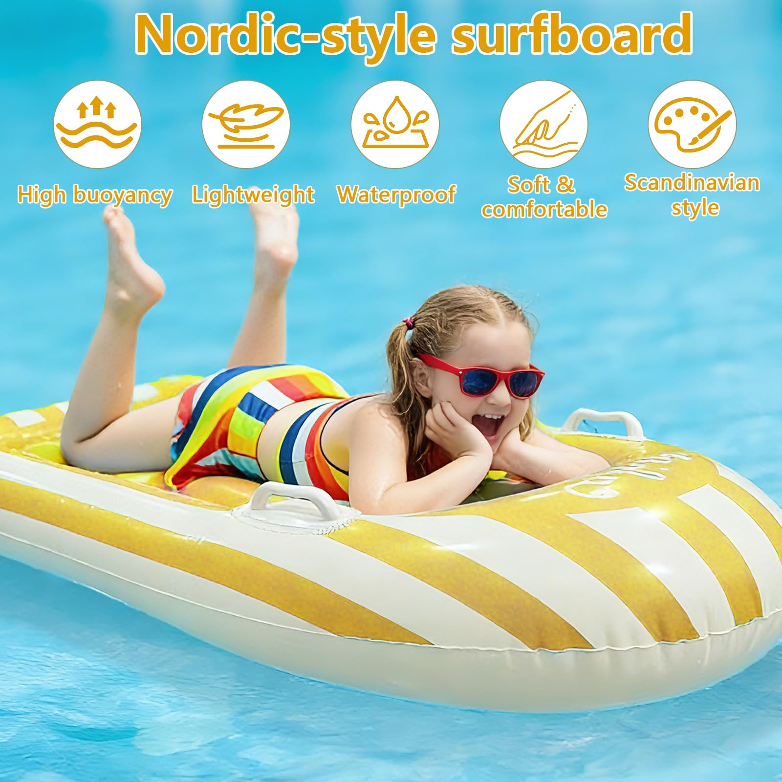 Shyllin Bodyboard Hinchable Niño con Asas 112x45cm Tabla de Surf Ojo de Buey