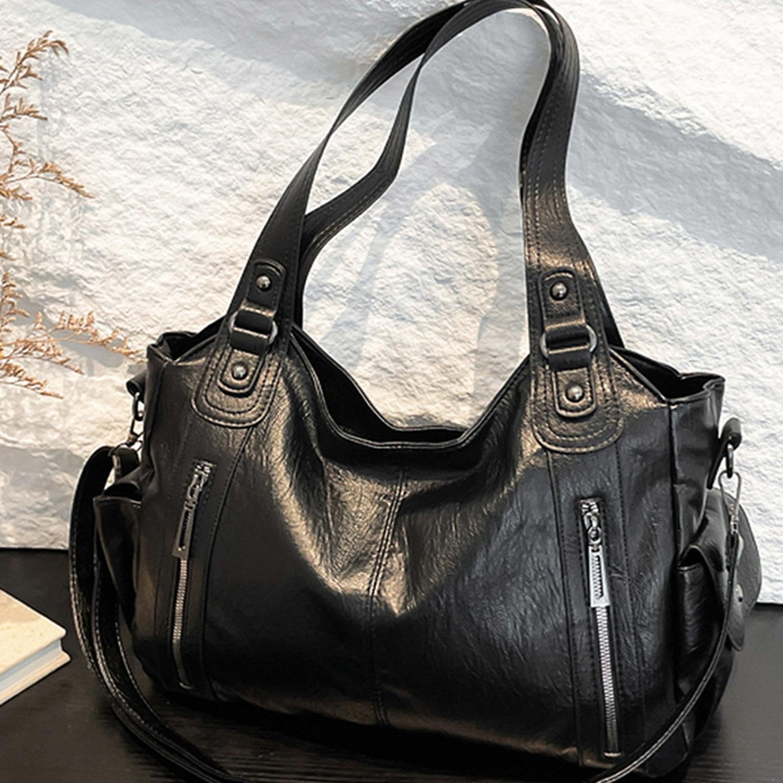 Torba materiałowa o dużej pojemności dla kobiet,Torba materiałowa o dużej pojemności | Torba na laptopa ze skóry PU,Casualowa torba materiałowa dla kobiet, modna torba na ramię, miękkie torby szkolne