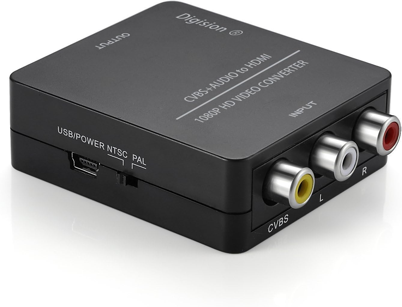 DIGISION 1080P (Input AV Output HDMI) Mini Composite RCA CVBS AV To HDMI Converter RCACVS 3 RCA For TV/PC/PS3/Blue-Ray DVD and More (Black)