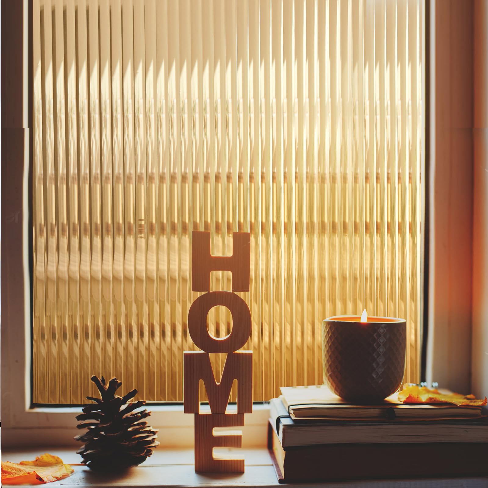 Photo 1 of Windimiley Window Privacy Film 3D Reeded Glass Static Clings Fluted Frosted Decorative Window Stickers Winter Heat Control Sun Blocking Film Peel and Stick Adhesive Door Cover,23.6x78.7in,Umber
