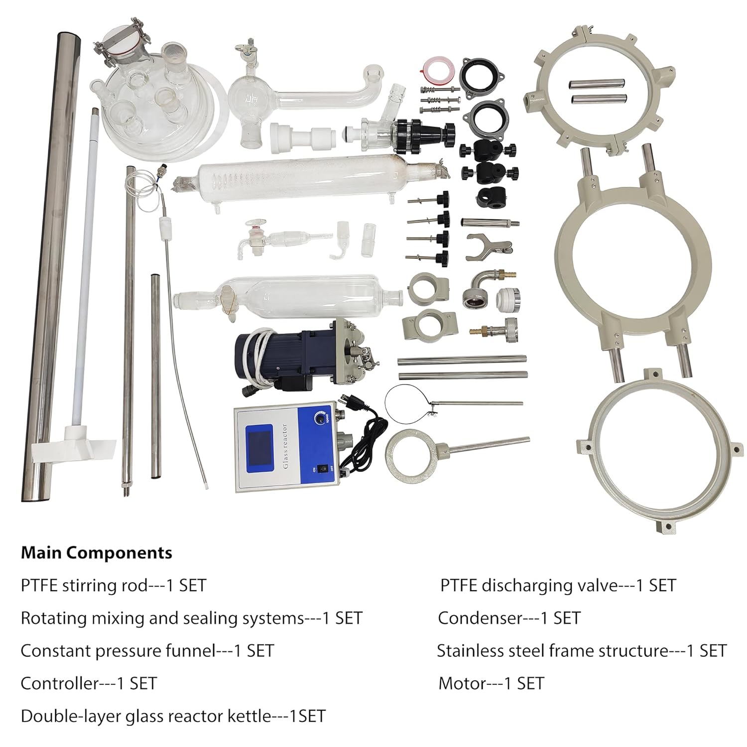 20L Jacketed Glass Reactor, Double-Layer Lab Reactor with Digital Display & 50-500 RPM Speed Control, 110V High Borosilicate Glass Vessel for Chemical Reaction, Distillation & Synthesis