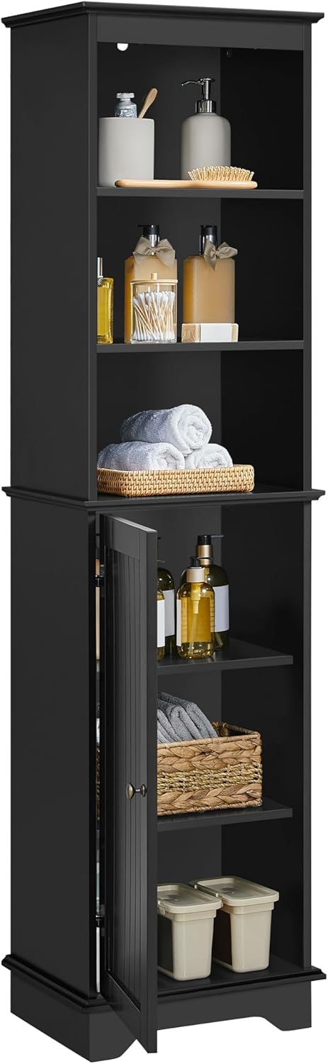 Yaheetech 60.5" Freestanding Bathroom Storage Cabinet, Tall Slim Floor Cabinet with 3 Shelves & Door, Space Saving Organizer, Home Storage Furniture, Black