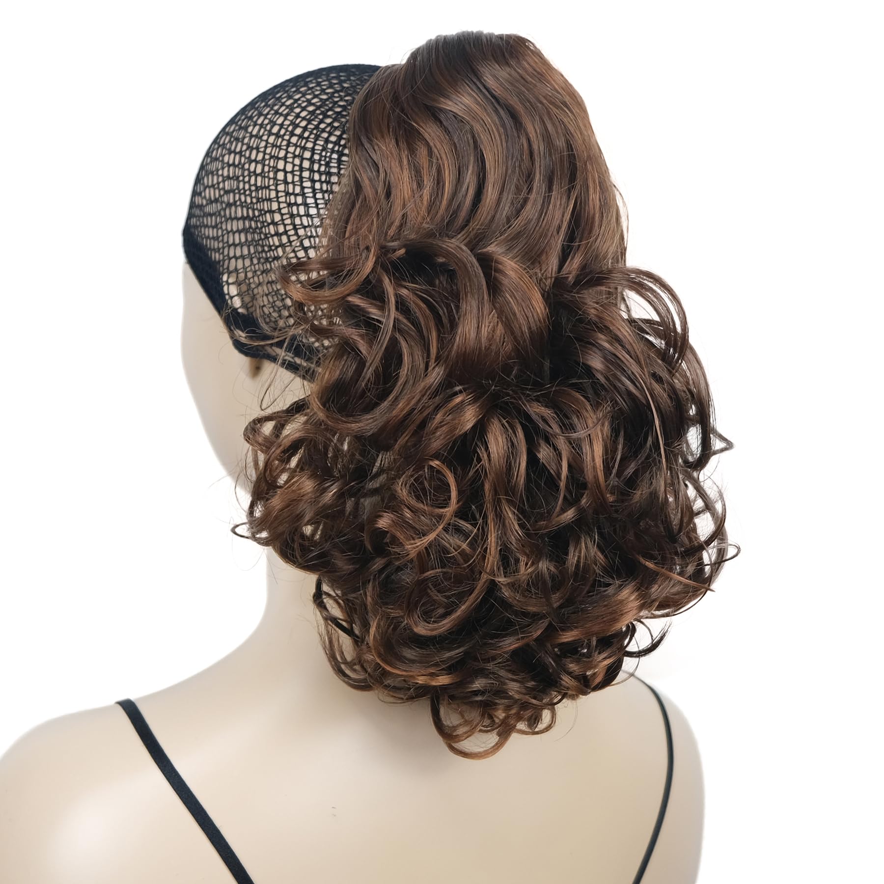 Lydell 12" Curly Wavy Ponytail Hairpiece Styled Clip In Claw Synthetic Hair Extension (6TR Brown Mix)