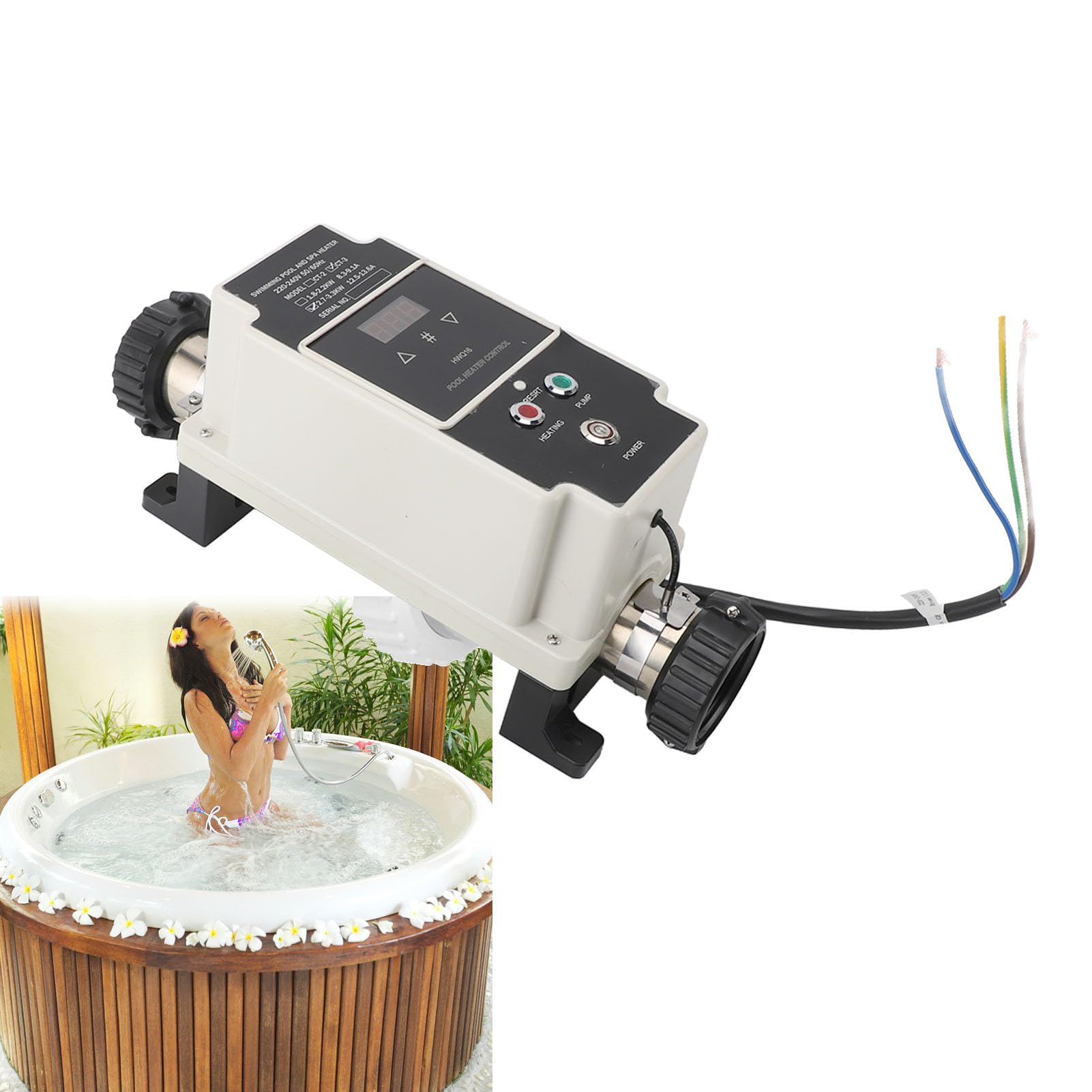 Sxhlseller Bomba de Calor para Piscina 230 V - 2,7-3,3 KW Termostato Calentador de Agua para Piscina con Pantalla Digital para Bañera de Hidromasaje