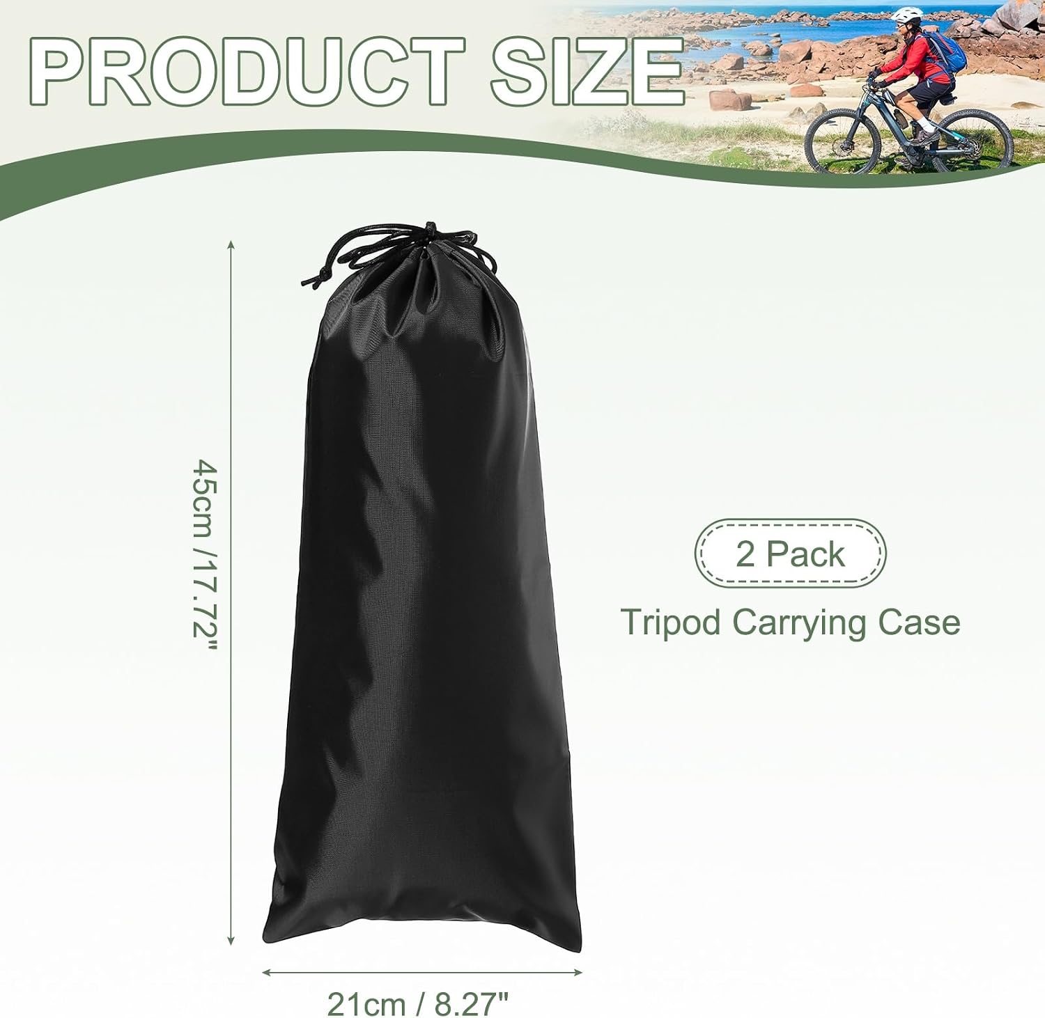 Tripod Case Bag, Nylon Tripod Storage Bag, Long Foldable Monopod Compact Carrying Organizer Pouch- Fitting for (Monopod/Light Stand/Umbrella/Travel) 18 x 8 In & 2 Pack & Black