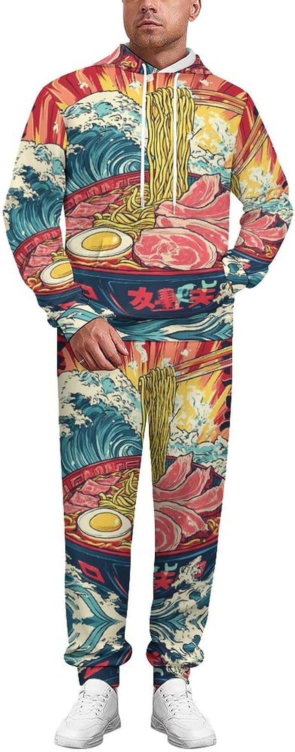 Ramen Chicken Flavor Noodle Soup Men's Hooded Set Casual 2 Pieces Suits Pullover Tracksuit Hoodies And Sweatpants