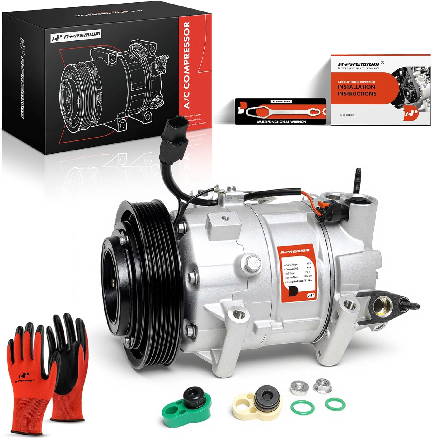 A-Premium Air Conditioner AC Compressor with Clutch Compatible with Honda Pilot 2019-2022, Ridgeline 2020-2023, Passport 2019-2023 & Acura MDX 2019-2020, 3.5L