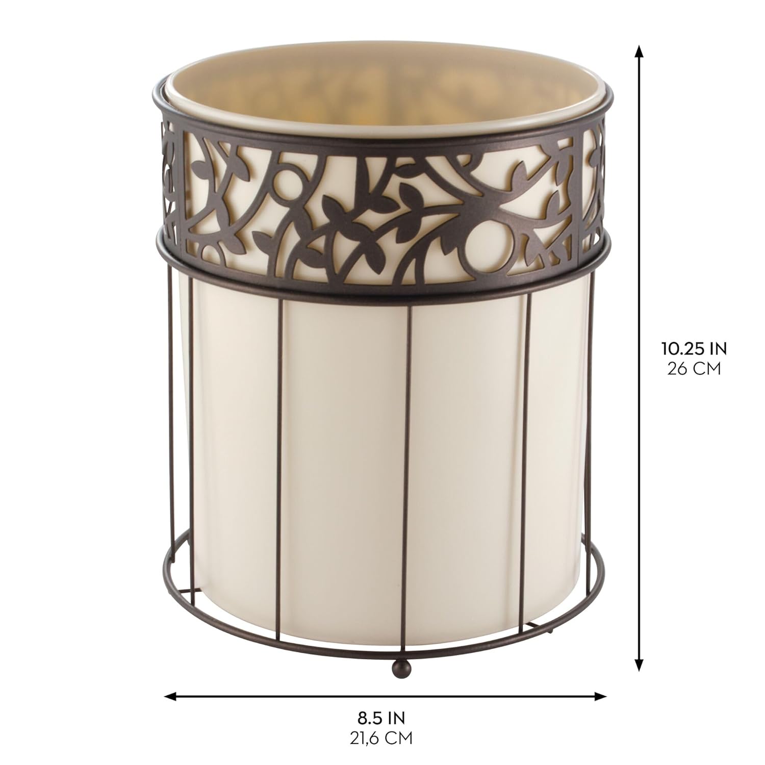 iDesign Metal Vine Bathroom Trash Can with Plastic Insert - Set of 2 - Vanilla/Bronze