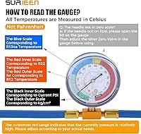 Vista 2 de Kit de manguera de recarga R134A R12 R22 con calibre, kit de manguera de carga de refrigerante de CA de 51 pulgadas con válvula de grifo