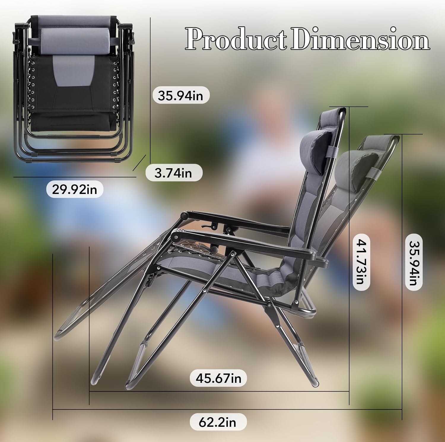 NEWBULIG Padded Zero Gravity Chair, Foldable Outdoor Lounge Chair for Patio, Camping & Backyard, Portable Anti-Gravity Recliner, Adjustable Locking, Removable Tray, 330 lbs Capacity, Black & Grey