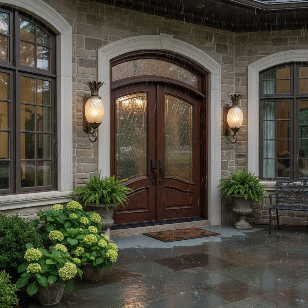 Hinkley Plantation Large Wall Mount Outdoor Lantern, Aluminum, Clear Optic Glass Shade, Pineapple Theme -Pearl Bronze Finish