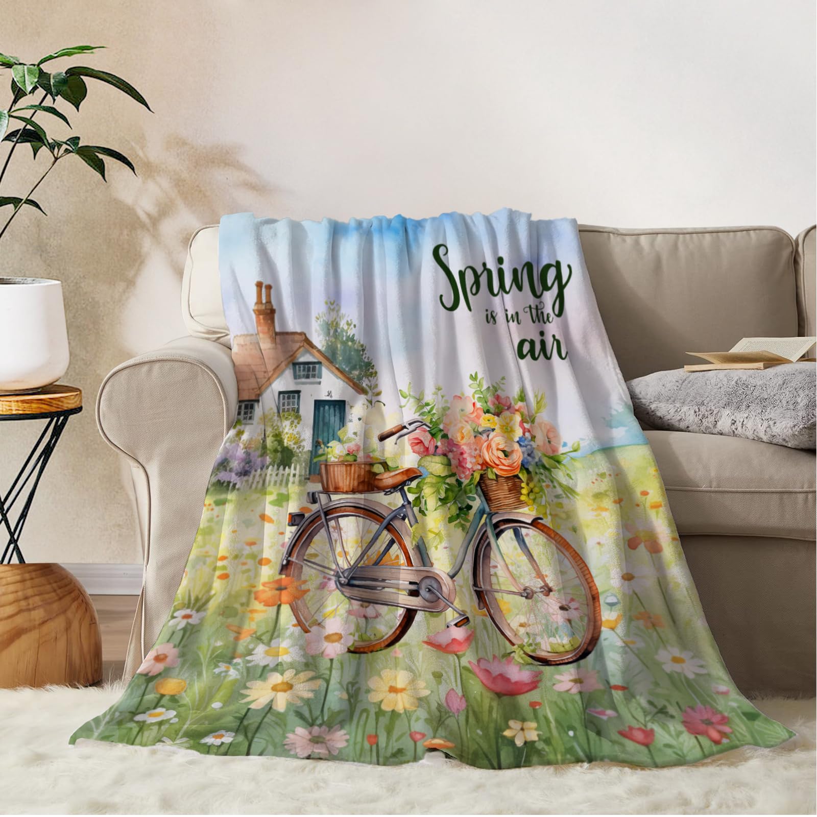 YeeJu Spring Throw Blanket Farmhouse Spring Theme Floral Flower Blanket Throw Blanket for Couch Sofa Bed Home Decorations Soft Cozy Fuzzy Fleece Blankets Decorative Blanket 50x60