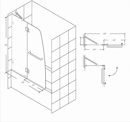 Miniatura 7 de SUNNY Puertas de ducha para bañera de 48 pulgadas de ancho x 58 pulgadas de alto, puerta pivotante con bisagras, puerta de ducha de vidrio de 516