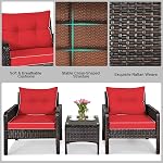 DORTALA Wicker Patio Furniture Set 3 Piece, Outdoor Small Table and Chairs with Cushions, All Weather Balcony Conversation Bistro Set for Garden, Backyard, Porch, Poolside, Red