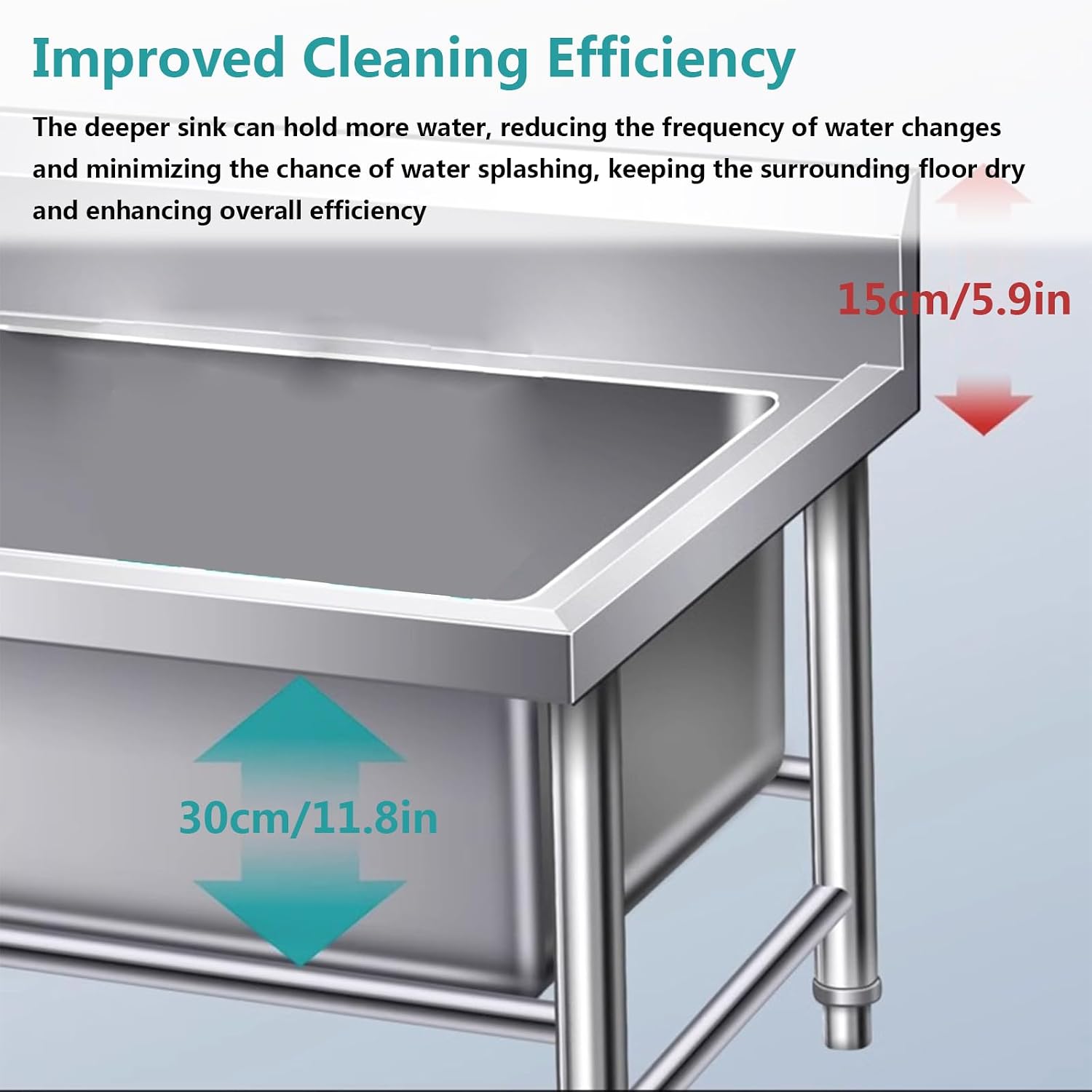 Commercial Floor Mop Sink, Stainless Steel Mop Service Basin, Indoor Outdoor Utility Mop Bucket, Floor-Standing Sink(60cm/23.6in)