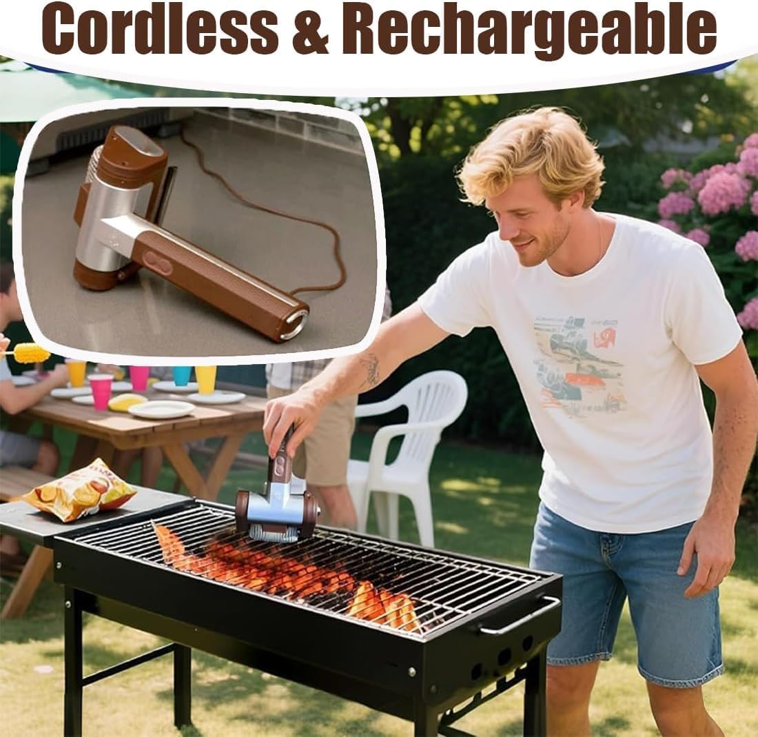 Sakerplus Electric Grill Cleaner, Saker Electric Grill Cleaner Bristle Free, 350 RPM Stainless Steel Roller, Cordless & Rechargeable, Dishwasher-Safe Head for Gas & Charcoal Grills (1pcs) - Image 5